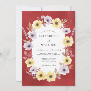 Crimson Yellow Poppy Wedding Invitation