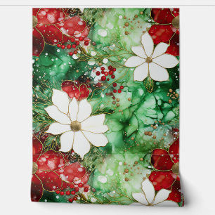 Crimson Yuletide Blooms Botanical Wallpaper