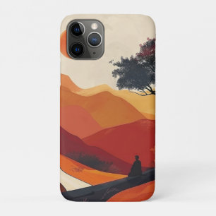 Crimson Zen Mountain Landscape Golden Sunset Art iPhone 11 Pro Case