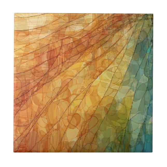 Crinkle Texture Ceramic Tile Orange, Yellow, Teal (Front)