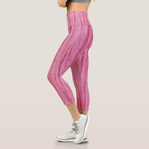 Crinkled Pink Crepe Fabric Capri Leggings