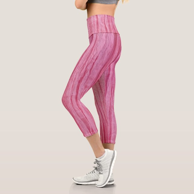 Crinkled Pink Crepe Fabric Capri Leggings (Left)