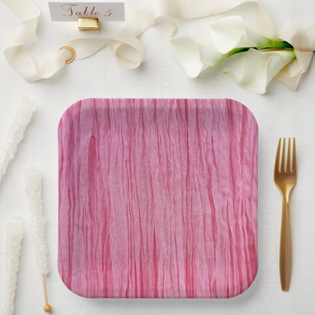Crinkled Pink Crepe Fabric Paper Plate (Wedding)