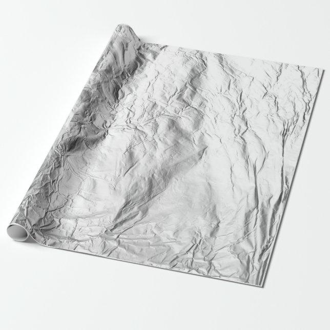 Crinkled Silver Foil Effect Aluminium scrunched Wrapping Paper (Unrolled)