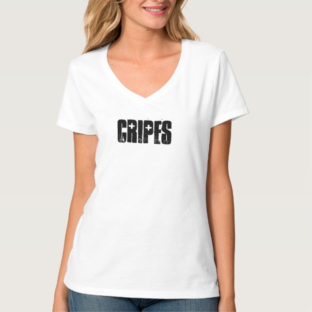 Cripes. Vee neck tee shirt (Front)