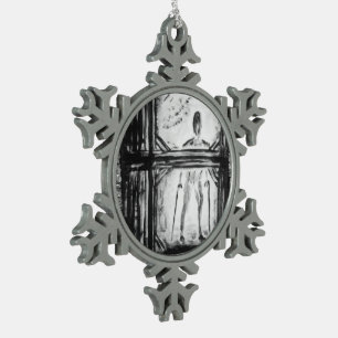 Crippled Man Snowflake Pewter Christmas Ornament