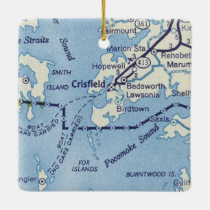 Crisfield MD Vintage Map Ceramic Ornament