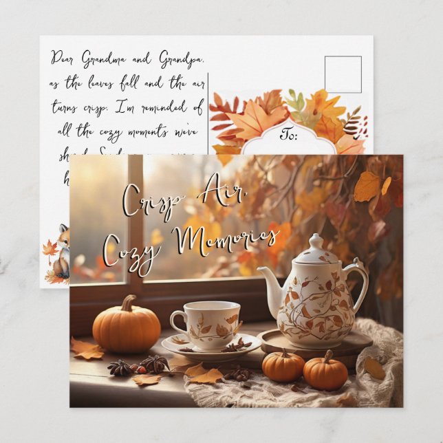 Crisp Air Cosy Memories Autumn Leaves Teapot Mug  Postcard (Front/Back)