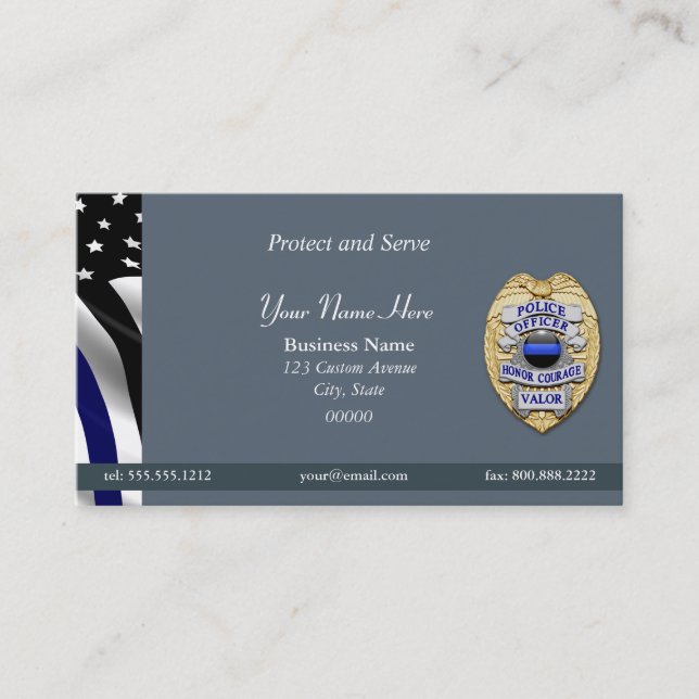 Crisp and Clean Thin Blue Line Badge Business Card (Front)