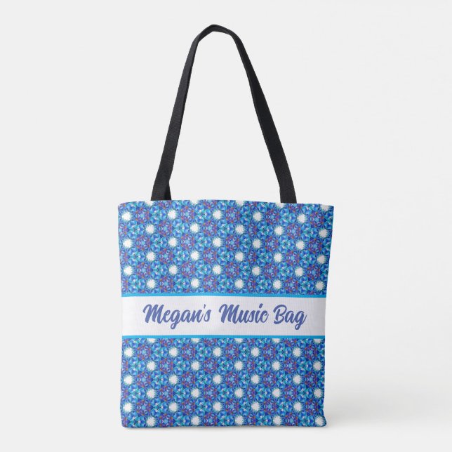 Crisp blue kaleidoscope pattern. top quality tote bag (Back)