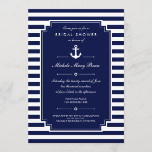 Crisp Blue White Nautical Bridal Shower Invitation