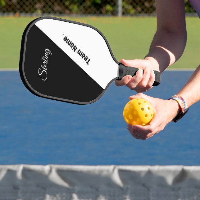 Crisp Clean Black and White with Two Text Areas Pickleball Paddle (Insitu)