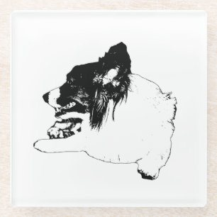 Crisp Corgi Sketch for Autumn Tables Glass Coaster