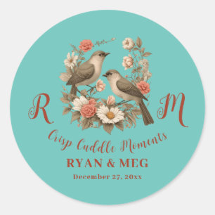 Crisp Cuddle Moments, Initials R & M Classic Round Sticker