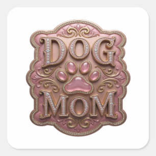 Crisp Gold DOG MOM Vinyl Style Square Sticker