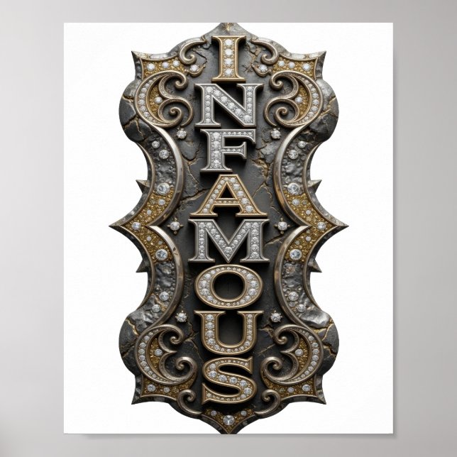 Crisp Gold INFAMOUS Slogan Design Poster (Front)