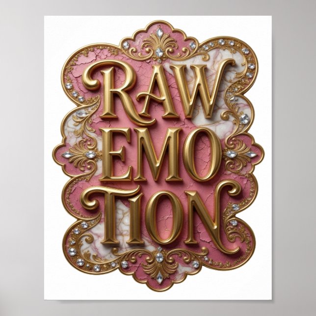Crisp Gold RAW EMOTION Graphic Design Poster (Front)