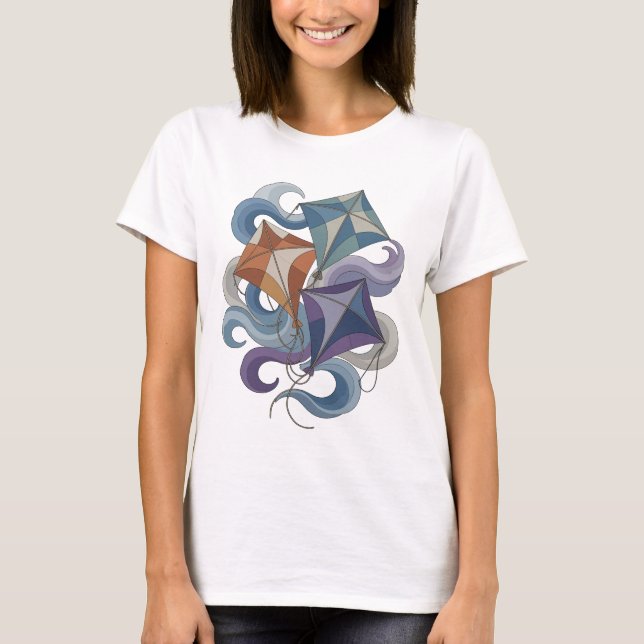 Crisp Grey KITE FLYING Statement Design T-Shirt (Front)
