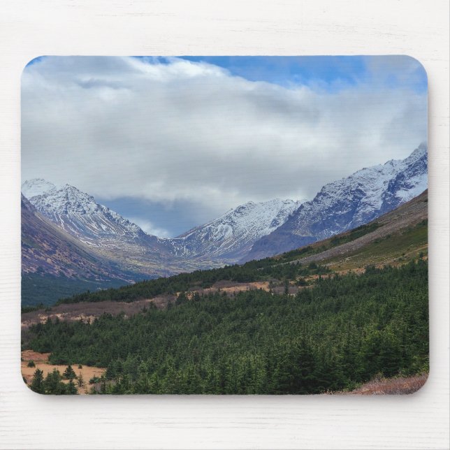 Crisp Mountain Valley View with Forest and Peaks Mouse Mat (Front)