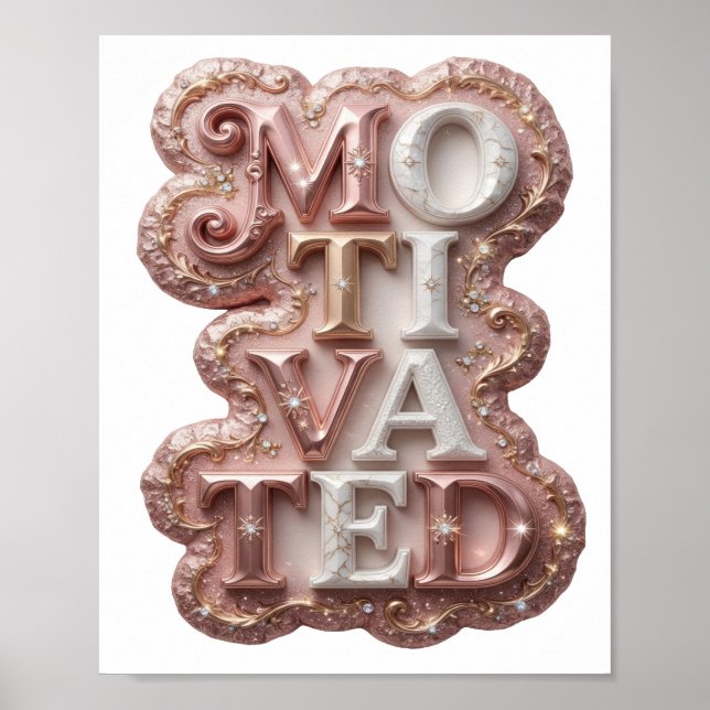 Crisp Pink MOTIVATED Text Design Poster (Front)