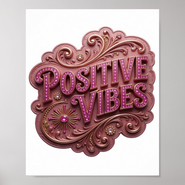 Crisp Pink POSITIVE VIBES Poster (Front)