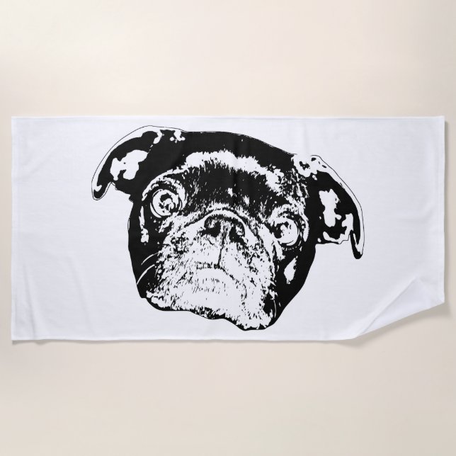 Crisp Pool Pug Beach Towel (Front)