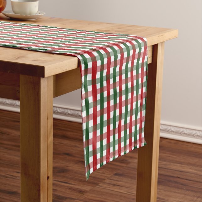 Crisp Red and Green Checks Short Table Runner (In Situ)