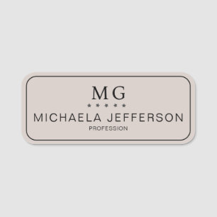 Crisp Sand Grey Monogrammed Modern Business Name Tag