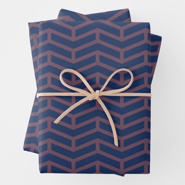 Crisp Sharp Opposing Arrows Chevron Blue Pink Wrapping Paper Sheet (In situ)