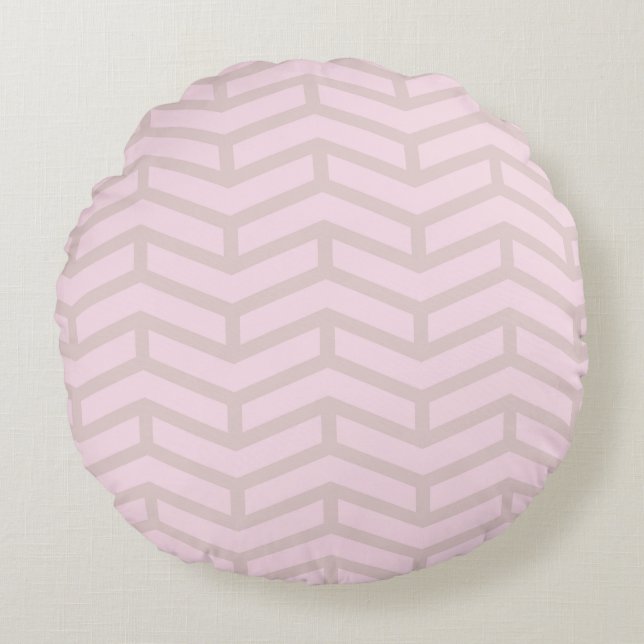 Crisp Sharp Opposing Arrows Chevron Pink Neutral Round Cushion (Front)