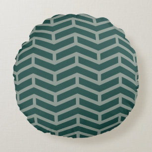 Crisp Sharp Opposing Arrows Chevron Two Tone Green Round Cushion