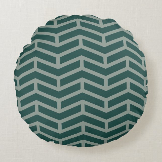 Crisp Sharp Opposing Arrows Chevron Two Tone Green Round Cushion (Front)