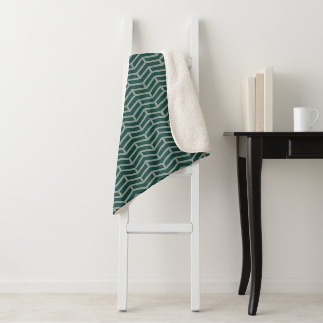 Crisp Sharp Opposing Arrows Chevron Two Tone Green Sherpa Blanket (In Situ)