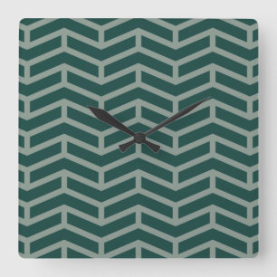 Crisp Sharp Opposing Arrows Chevron Two Tone Green Square Wall Clock