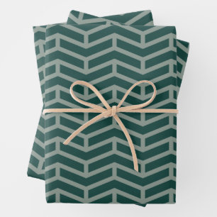 Crisp Sharp Opposing Arrows Chevron Two Tone Green Wrapping Paper Sheet