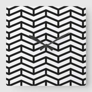 Crisp Sharp Opposing Arrows Chevron White Black Square Wall Clock
