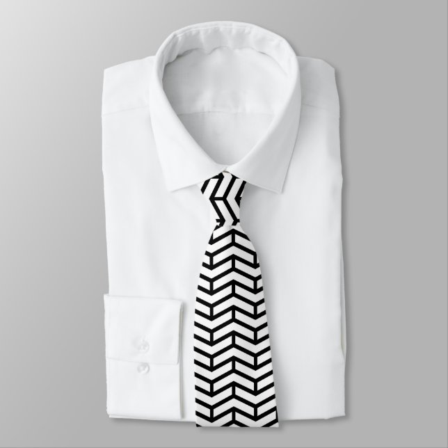 Crisp Sharp Opposing Arrows Chevron White Black Tie (Tied)