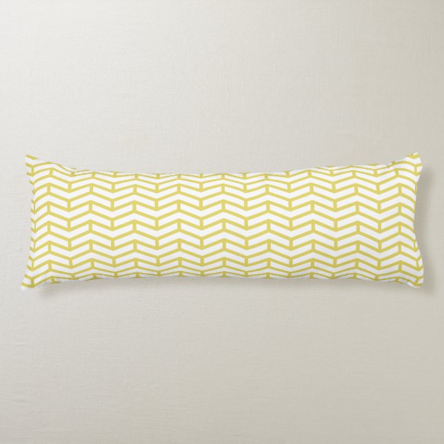 Crisp Sharp Opposing Arrows Chevron White Yellow Body Cushion (Front)