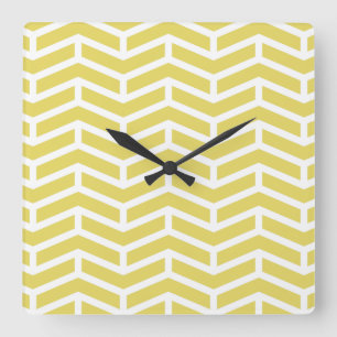 Crisp Sharp Opposing Arrows Chevron Yellow White Square Wall Clock