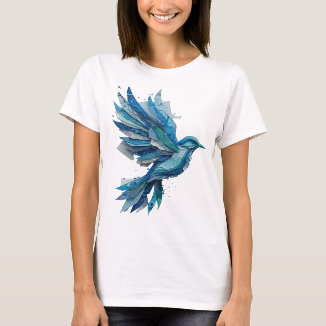 Crisp Silver BLUE BIRD Text Design T-Shirt (Front)