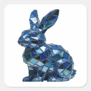 Crisp Silver BLUE RABBIT Vinyl Style Square Sticker