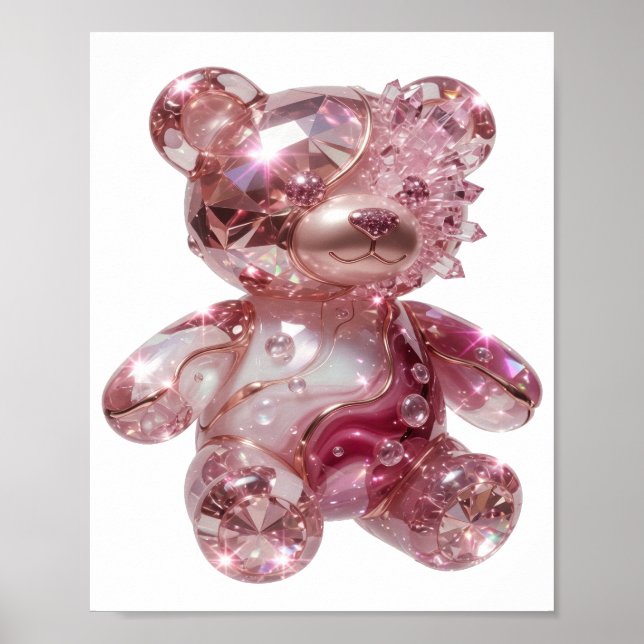 Crisp Silver DIAMOND TEDDY BEAR 3D Text Art Poster (Front)