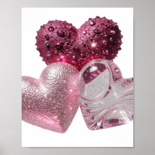 Crisp Silver THREE HEARTS 3D Text Art Poster
