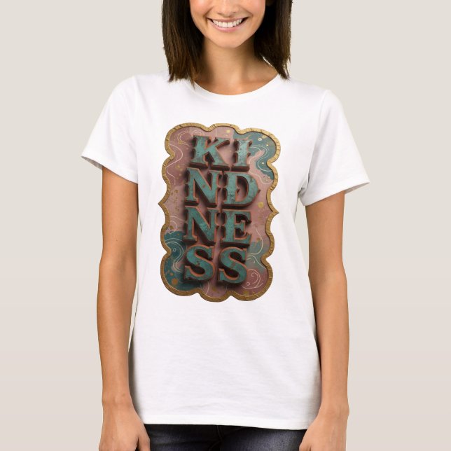 Crisp Teal KINDNESS Modern Design T-Shirt (Front)