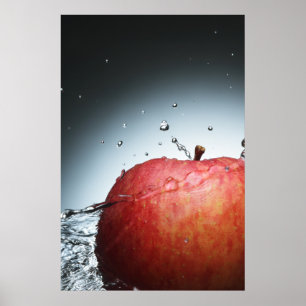 Crisp Vitality: Red Apple Water Splash Art Poster