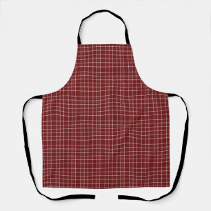 Crisp White and Maroon Fine Line Tartan Apron