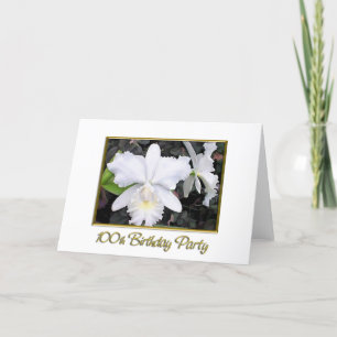 Crisp White Orchids Birthday Party 100 Card