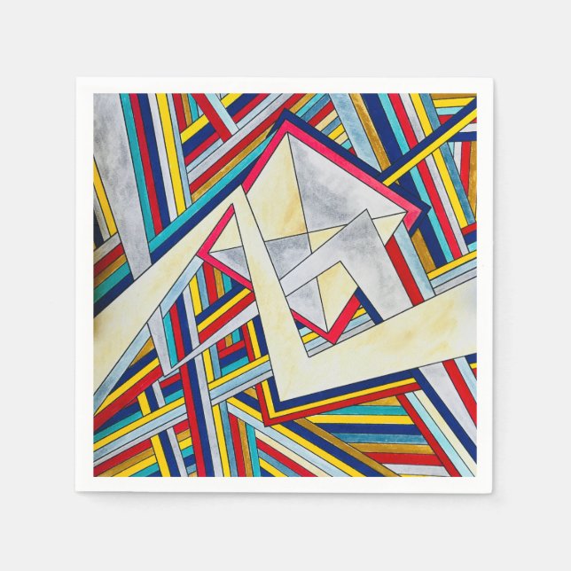 Criss Cross-Hand Painted Modern Watercolor Art Napkin (Front)