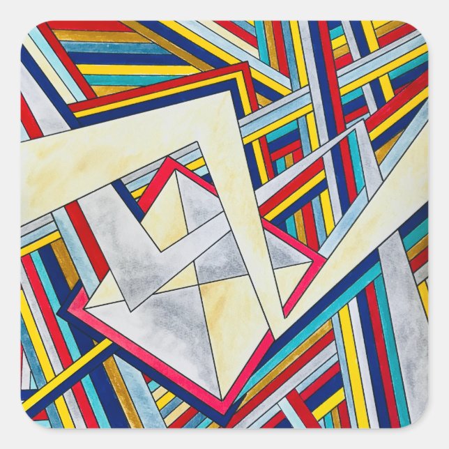 Criss Cross-Modern Bauhaus Geometric Art Square Sticker (Front)