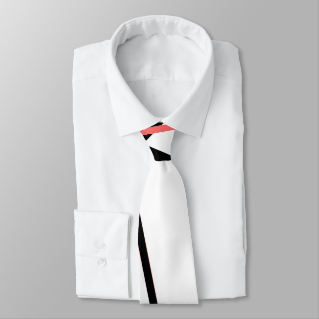 Criss Crossed Coral and Black Stripes on White Tie (Tied)